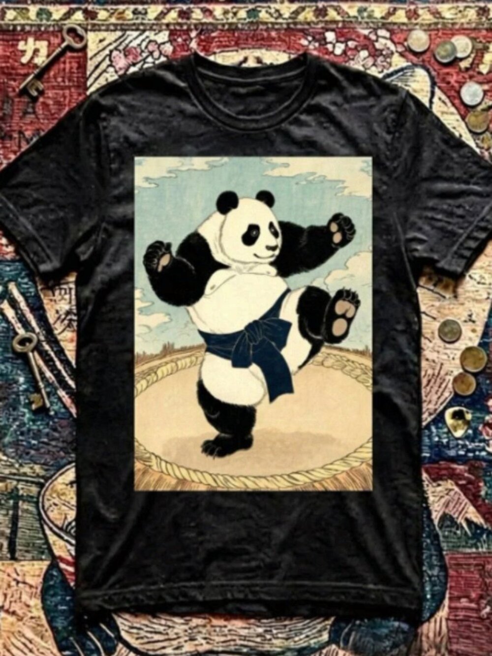 Vintage Japanese Sumo Panda Graphic T-Shirt Unisex Y2K Anime Streetwear